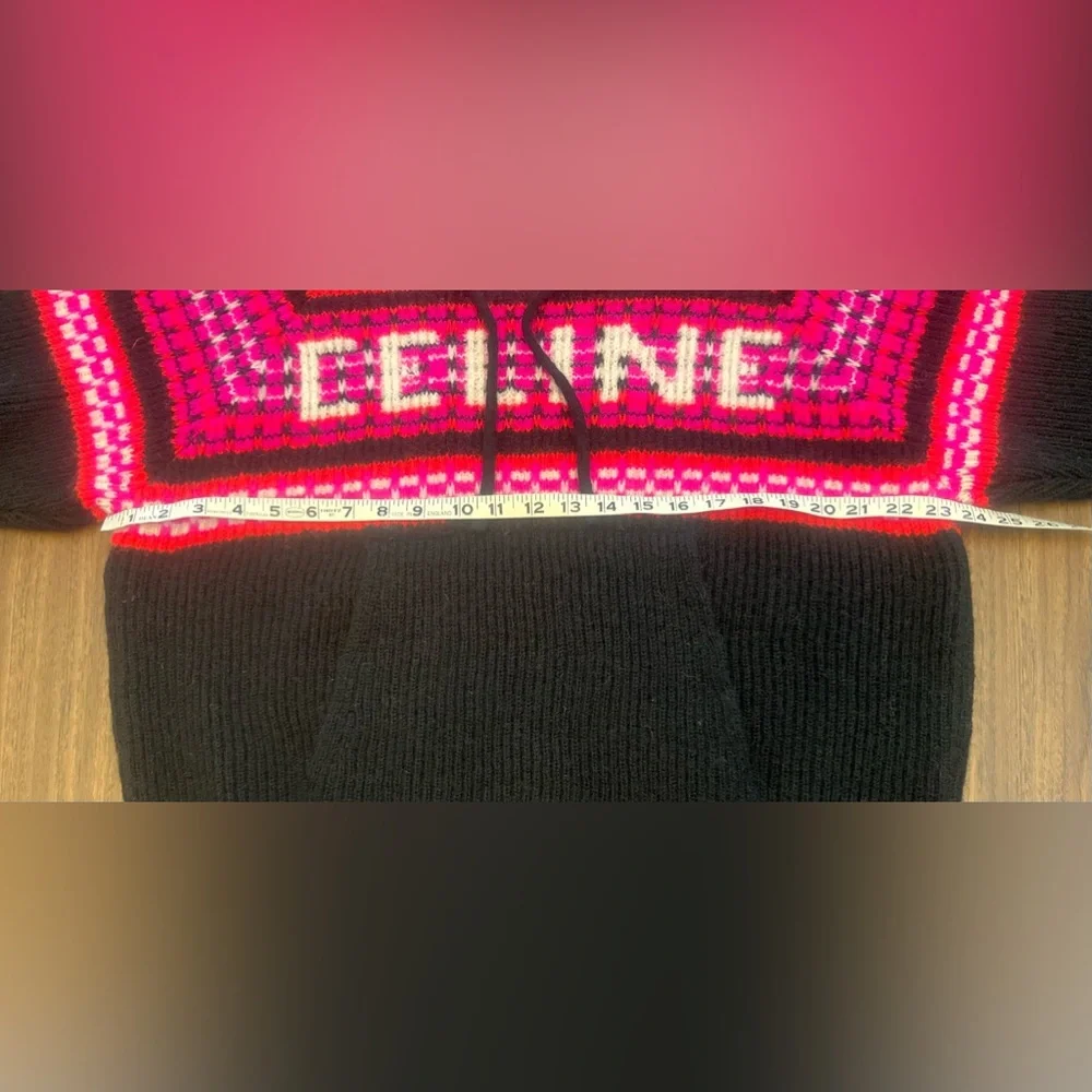 Celine Ski Jacquard Wool Hoodie Sweater XS Oversized Black Pink Made in Italy - Picture 3 of 14